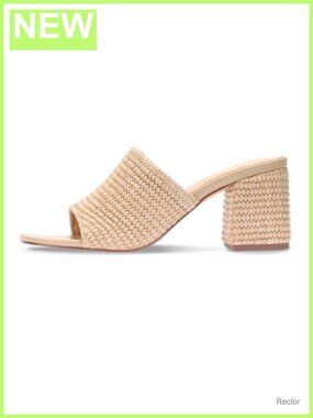 Raffia Block Heel Sandals Square Open Toe Slip On Summer Beach Heels